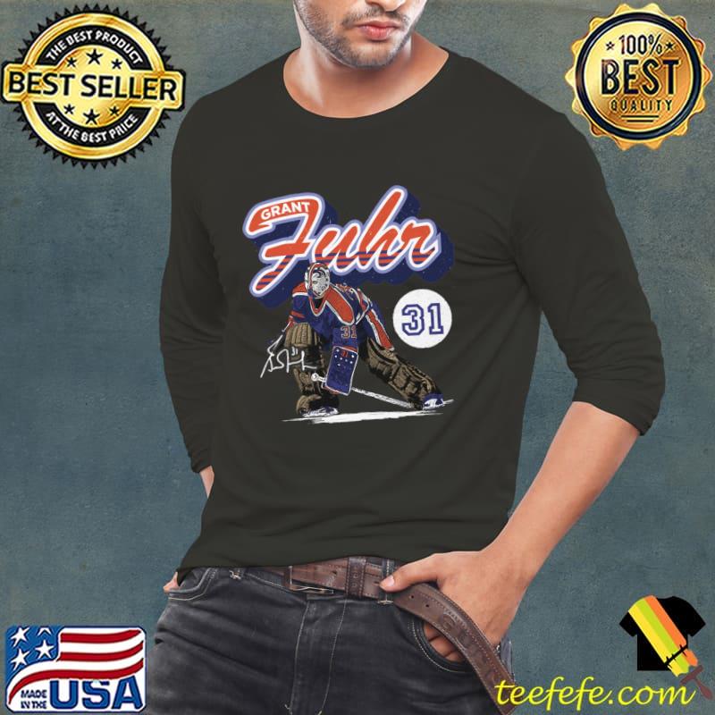Grant Fuhr Edmonton Retro Script Canadian former ice hockey goaltender T-Shirt Long Sleeve Tee Grant Fuhr Edmonton Retro Script Canadian former ice hockey goaltender T-Shirt Long Sleeve Tee