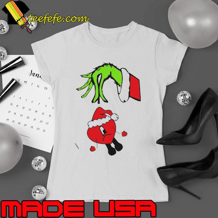 Grinch Hand Holding Bad Bunny xmas s Ladies tee Grinch Hand Holding Bad Bunny xmas s Ladies tee