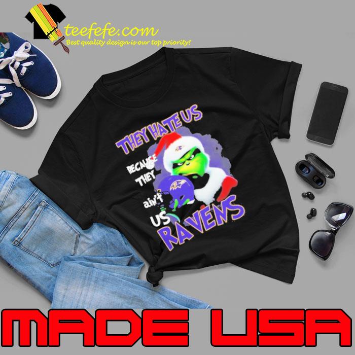 Grinch Hat Santa They Hate Us Because Ain’t Us Baltimore Ravens Helmet Christmas Shirt