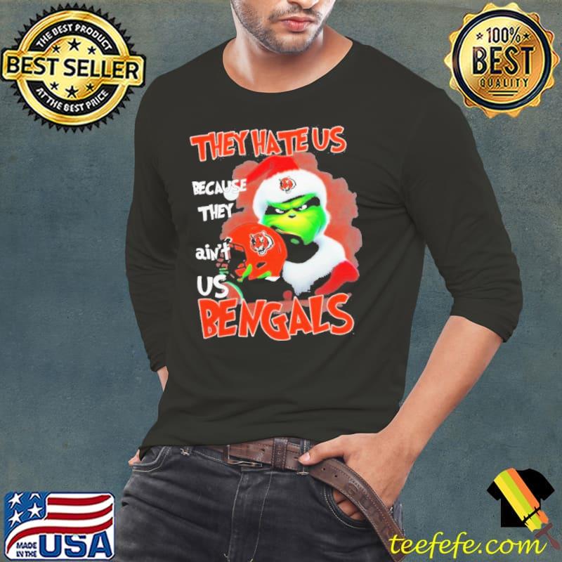 Grinch Hat Santa They Hate Us Because Ain’t Us Cincinnati Bengals Helmet Christmas Shirt Long Sleeve Tee Grinch Hat Santa They Hate Us Because Ain’t Us Cincinnati Bengals Helmet Christmas Shirt Long Sleeve Tee