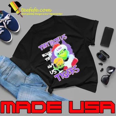 Grinch Hat Santa They Hate Us Because Ain’t Us Lsu Tigers Helmet Christmas Shirt