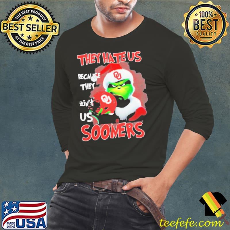 Grinch Hat Santa They Hate Us Because Ain’t Us Oklahoma Sooners Helmet Christmas Shirt Long Sleeve Tee Grinch Hat Santa They Hate Us Because Ain’t Us Oklahoma Sooners Helmet Christmas Shirt Long Sleeve Tee