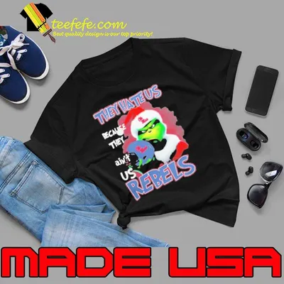 Grinch Hat Santa They Hate Us Because Ain’t Us Ole Miss Rebels Helmet Christmas Shirt