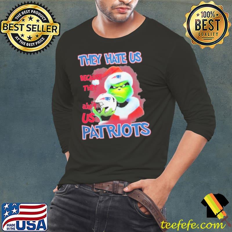 Grinch Hat Santa They Hate Us Because They Ain’t New England Patriots Helmet Christmas Shirt Long Sleeve Tee Grinch Hat Santa They Hate Us Because They Ain’t New England Patriots Helmet Christmas Shirt Long Sleeve Tee