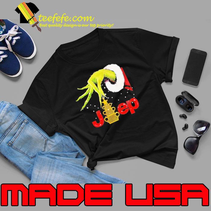 Grinch Santa Hug Pine Tree Hook Jeep Merry Christmas Shirt