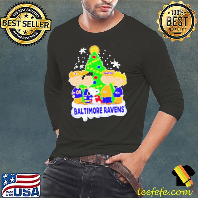 Happy Merry Christmas Peanuts Christmas tree Baltimore Ravens football 2023 s Long Sleeve Tee Happy Merry Christmas Peanuts Christmas tree Baltimore Ravens football 2023 s Long Sleeve Tee