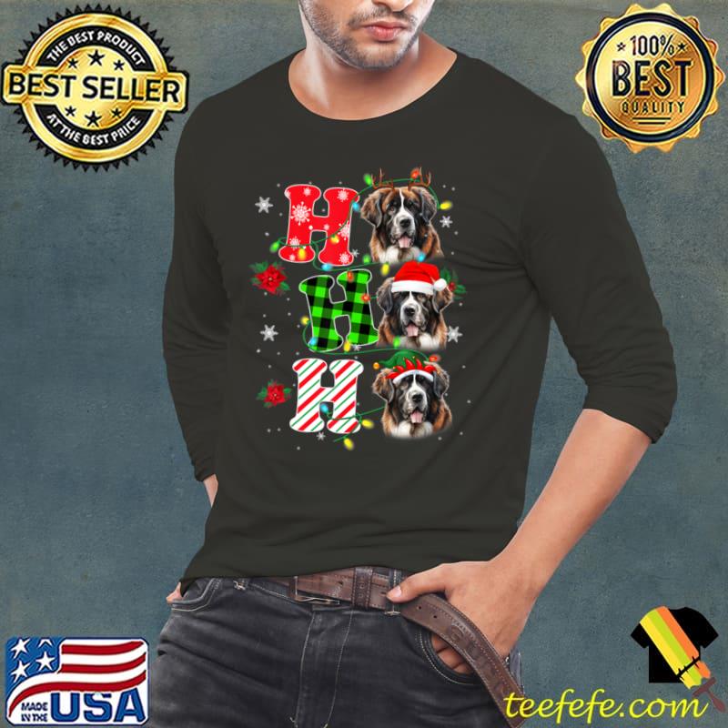 Ho Ho Ho Saint Bernard Dog Christmas Lights Red Green T-Shirt Long Sleeve Tee Ho Ho Ho Saint Bernard Dog Christmas Lights Red Green T-Shirt Long Sleeve Tee