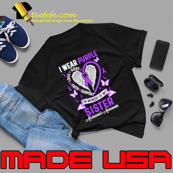 I Wear Purple In Memory Of My Sister Alzheimer's Awareness Heart Wings T-Shirt Unisex I Wear Purple In Memory Of My Sister Alzheimer's Awareness Heart Wings T-Shirt Unisex