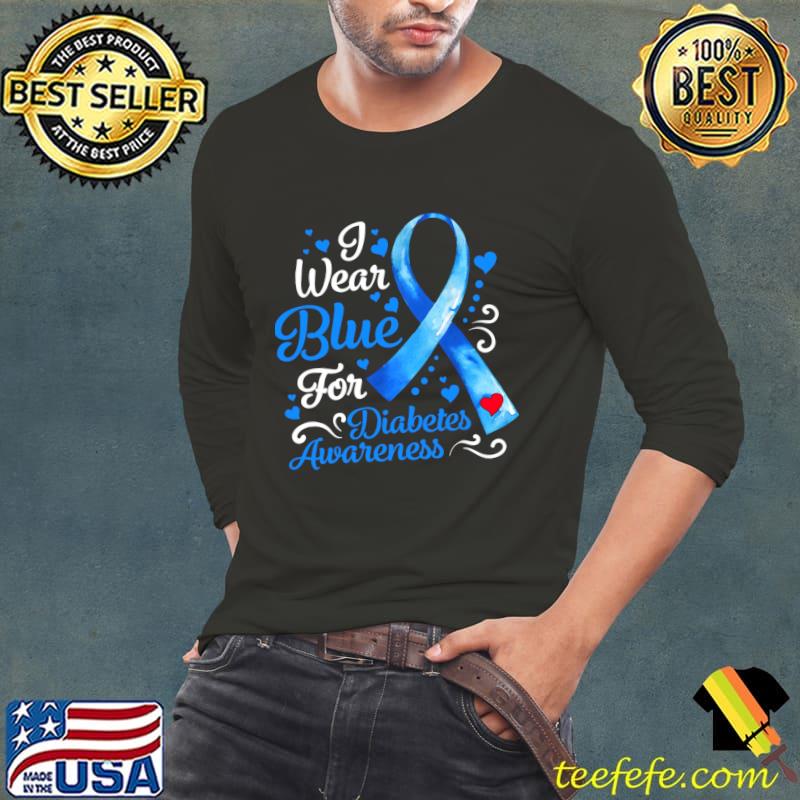 In November We Wear Blue Ribbon Diabetes Awareness Month Hearts T-Shirt Long Sleeve Tee In November We Wear Blue Ribbon Diabetes Awareness Month Hearts T-Shirt Long Sleeve Tee