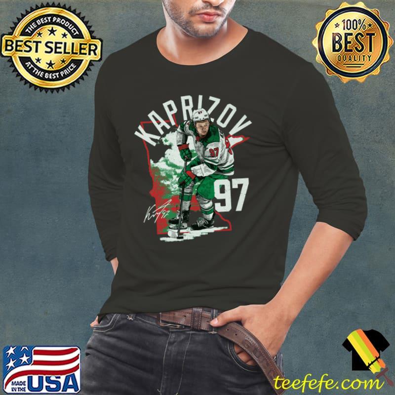 Kirill Kaprizov Signature Russian professional ice hockey left winger Minnesota State Outline T-Shirt Long Sleeve Tee Kirill Kaprizov Signature Russian professional ice hockey left winger Minnesota State Outline T-Shirt Long Sleeve Tee