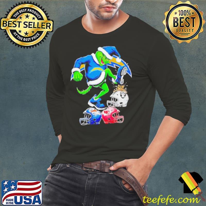 Los Angeles Chargers Santa Grinch stomp NFL helmets Christmas s Long Sleeve Tee Los Angeles Chargers Santa Grinch stomp NFL helmets Christmas s Long Sleeve Tee