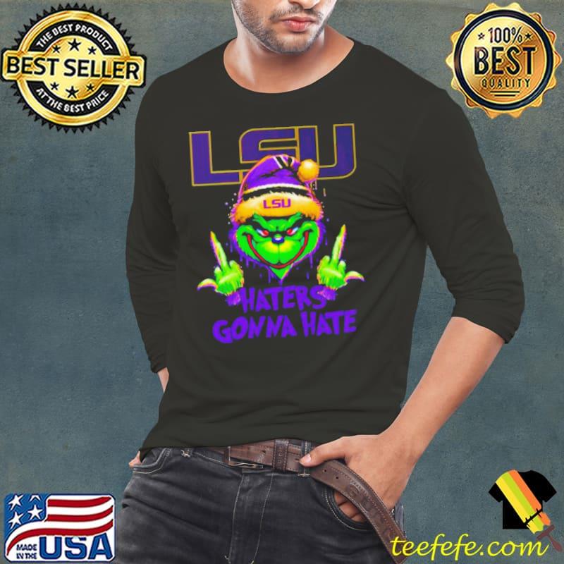 LSU Tigers Grinch Santa Middle finger haters gonna hate s Long Sleeve Tee LSU Tigers Grinch Santa Middle finger haters gonna hate s Long Sleeve Tee