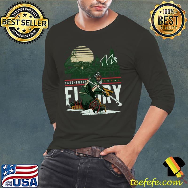 Marc-Andre Fleury Canadian professional ice hockey Minnesota City Skyline T-Shirt Long Sleeve Tee Marc-Andre Fleury Canadian professional ice hockey Minnesota City Skyline T-Shirt Long Sleeve Tee