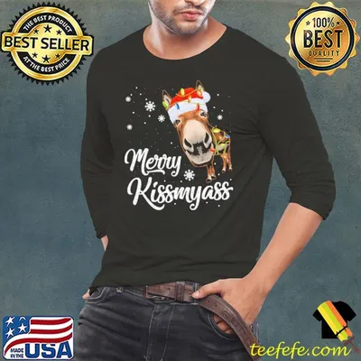Merry Kiss My Ass Donkey Wear Santa Hat Lights Merry Christmas shirt