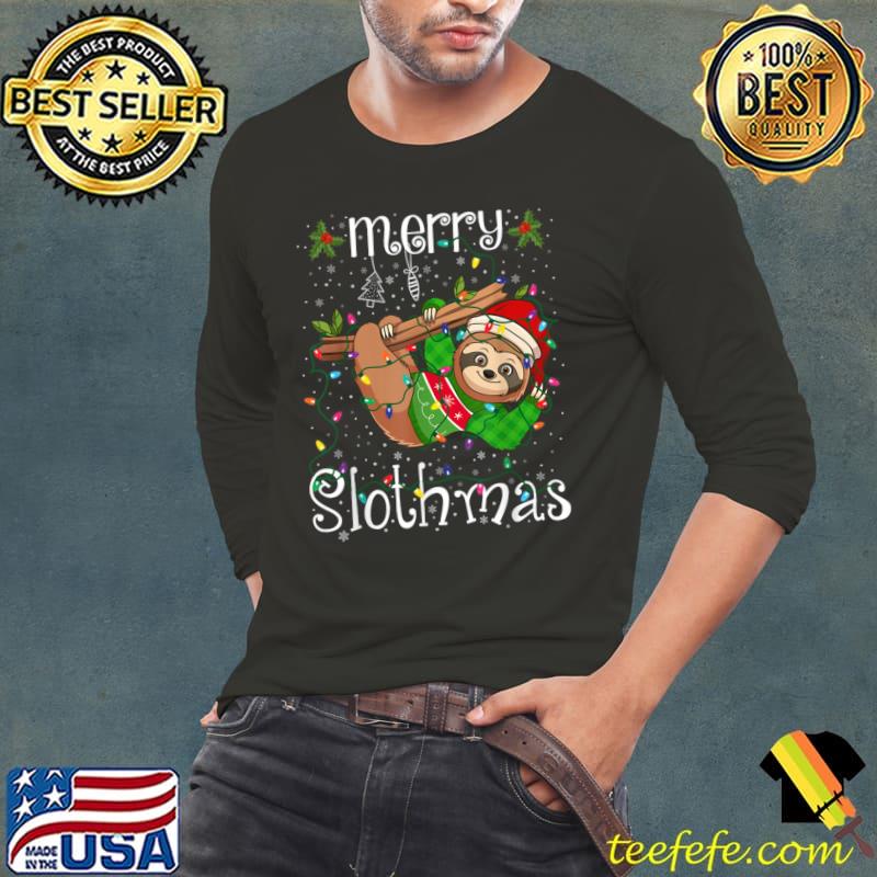 Merry Slothmas Sloth Merry Christmas Lights Santa hat T-Shirt Long Sleeve Tee Merry Slothmas Sloth Merry Christmas Lights Santa hat T-Shirt Long Sleeve Tee
