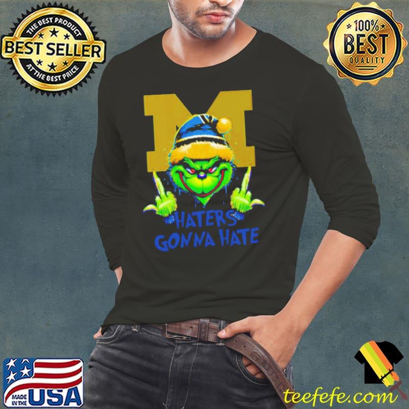 Michigan Wolverines Grinch Santa Middle finger haters gonna hate s Long Sleeve Tee Michigan Wolverines Grinch Santa Middle finger haters gonna hate s Long Sleeve Tee