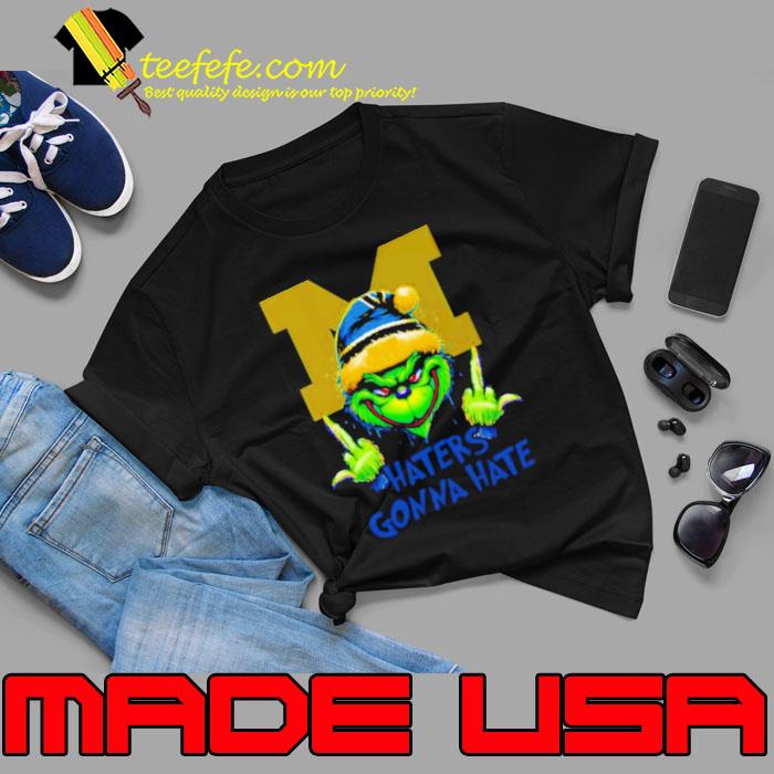 Michigan Wolverines Grinch Santa Middle finger haters gonna hate shirt
