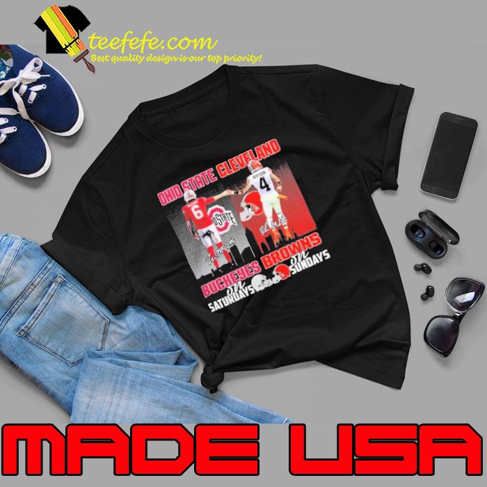 Ohio State Buckeyes Kyle Mccord On Saturdays Cleveland Browns Deshaun Watson On Sundays Signatures Shirt Unisex Ohio State Buckeyes Kyle Mccord On Saturdays Cleveland Browns Deshaun Watson On Sundays Signatures Shirt Unisex