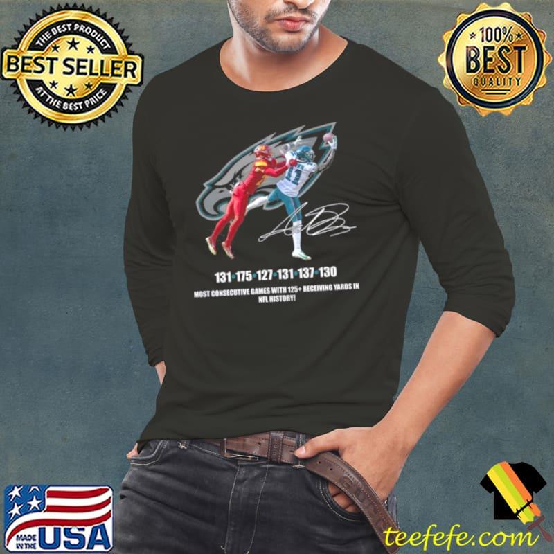 Philadelphia eagles 131 175 127 131 137 130 most consecutive games with 125 receiving yards in NFL history signatures Shirt Long Sleeve Tee Philadelphia eagles 131 175 127 131 137 130 most consecutive games with 125 receiving yards in NFL history signatures Shirt Long Sleeve Tee