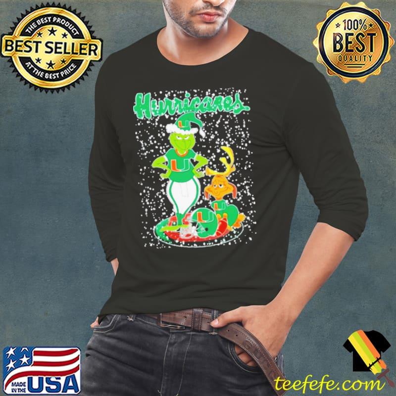 Santa Grinch And Dog Miami Hurricanes Helmet Merry Christmas shirt