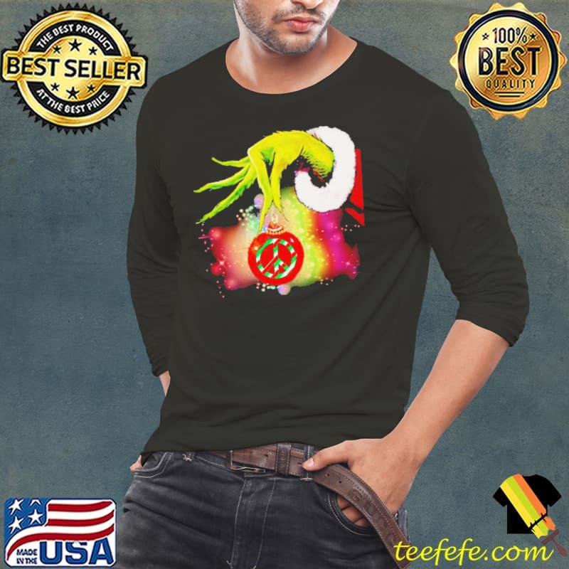 Santa Grinch Hand Holding Hippie Christmas Shirt Long Sleeve Tee Santa Grinch Hand Holding Hippie Christmas Shirt Long Sleeve Tee