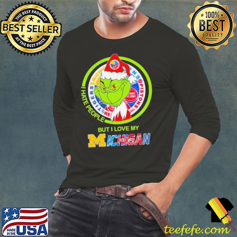 Santa Grinch I Hate People But I Love My Michigan Sports Team Christmas Shirt