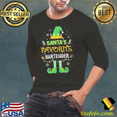 Santa's Favorite Bartender Elf Lights Merry Christmas shirt