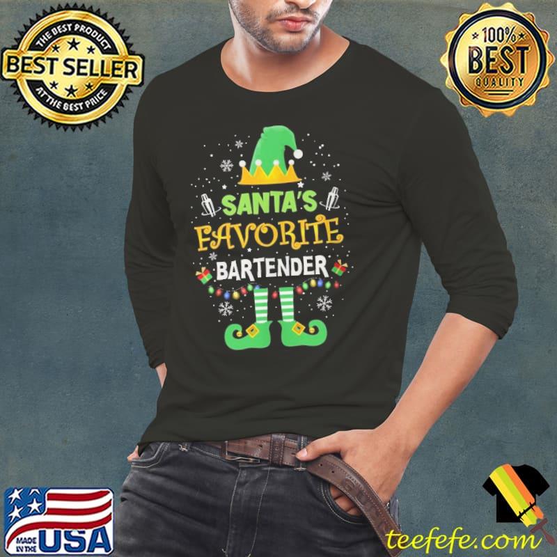 Santa's Favorite Bartender Elf Lights Merry Christmas shirt