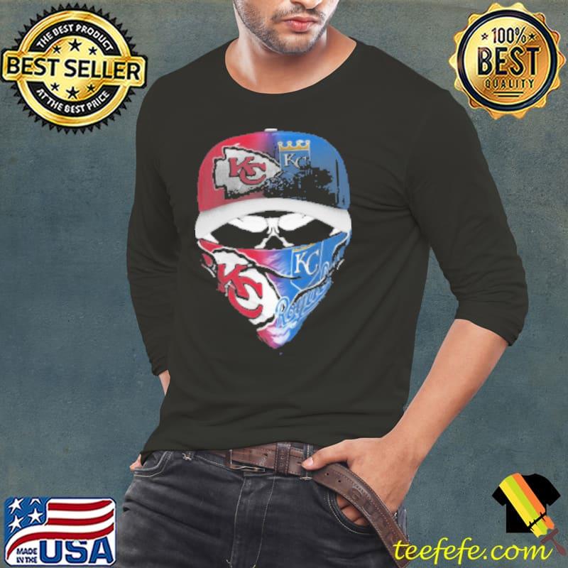 Skull Mask Kansas City Chiefs And Kansas City Royals Shirt Long Sleeve Tee Skull Mask Kansas City Chiefs And Kansas City Royals Shirt Long Sleeve Tee