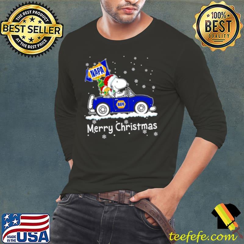 Snoopy and Woodstock drive car napa Merry Christmas shirt