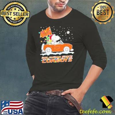 Snoopy And Woodstock Hat Santa Driving Car Oklahoma State Cowboys Flag Christmas Shirt