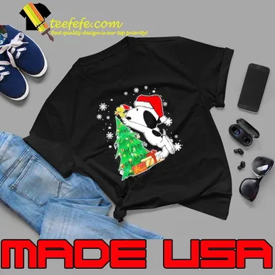Snoopy christmas tree with woodstock santa shirt