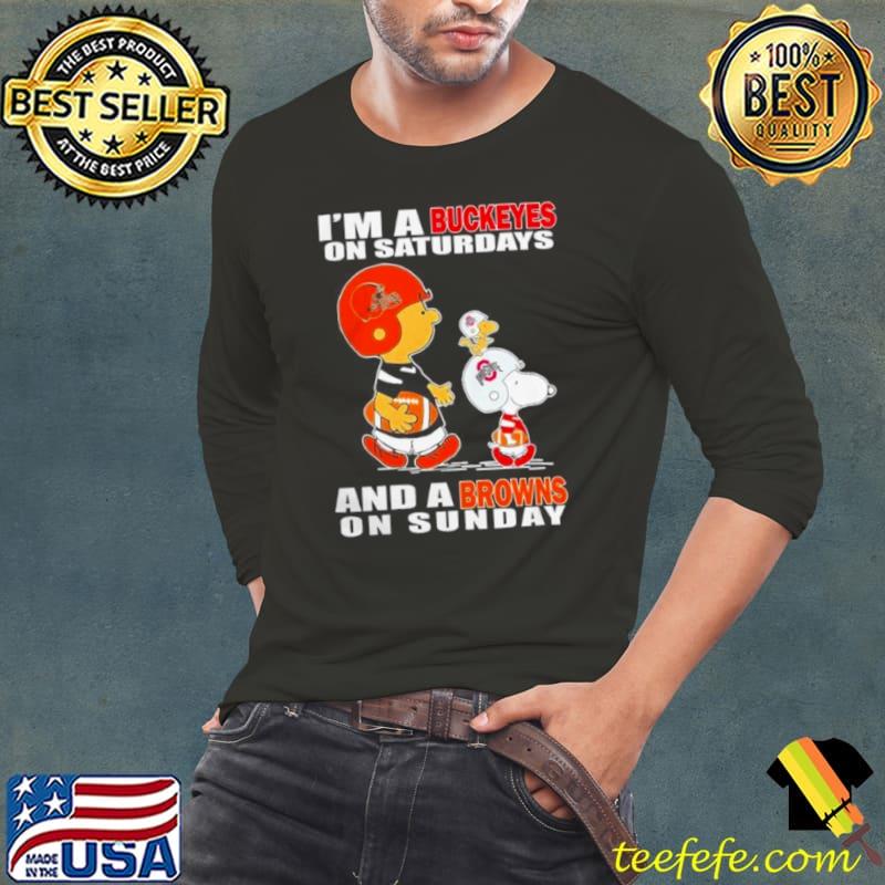 Snoopy Woodstock And Charlie Brown I’m A Ohio State Buckeyes On Saturdays And A Cleveland Browns On Sunday Logo s Long Sleeve Tee Snoopy Woodstock And Charlie Brown I’m A Ohio State Buckeyes On Saturdays And A Cleveland Browns On Sunday Logo s Long Sleeve Tee