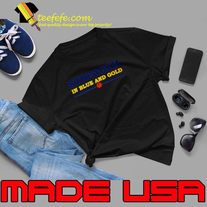 Strength in blue and gold basketball shirt Strength in blue and gold basketball shirt