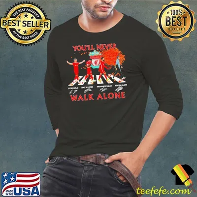 Szoboszlai Mac Allister Mohamed Salah and Jurgen Klopp You’ll Never Walk Alone Signatures Shirt