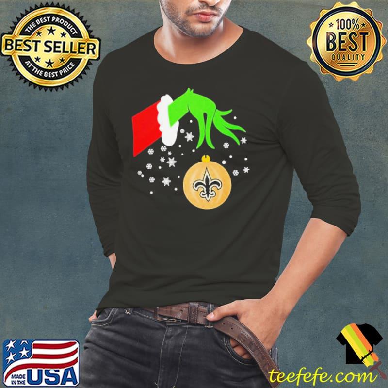 The Grinch Hand Christmas Ornament New Orleans Saints 2023 s Long Sleeve Tee The Grinch Hand Christmas Ornament New Orleans Saints 2023 s Long Sleeve Tee