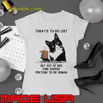 Today's To Do List Get Out Of Bed Find Coffee Pretend Be Human Cat shirt