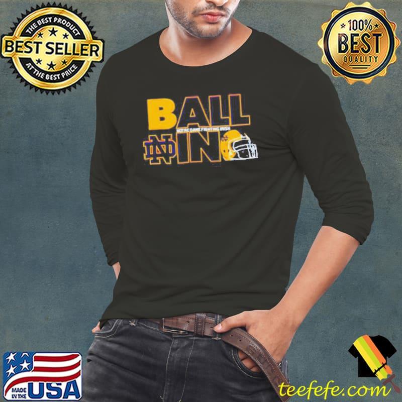 Ball in Notre Dame Fighting Irish logo helmet shirt