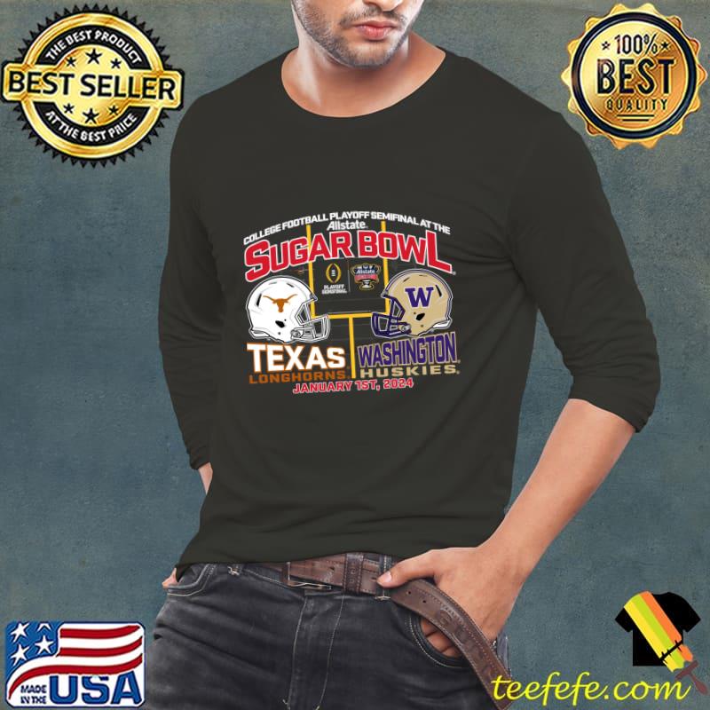 College Football Playoff Semfinal Sugar Bowl 2024 Semi Football Texas v Washington T-Shirt Long Sleeve Tee College Football Playoff Semfinal Sugar Bowl 2024 Semi Football Texas v Washington T-Shirt Long Sleeve Tee