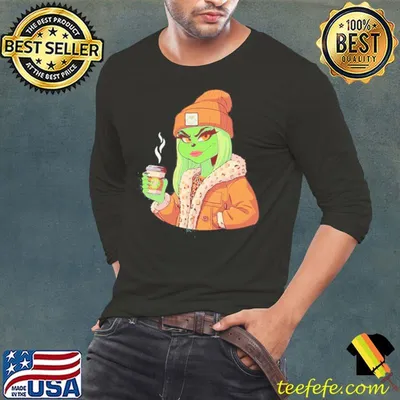 Girl Grinch Hat Santa Hug Coffee Merry Christmas Shirt