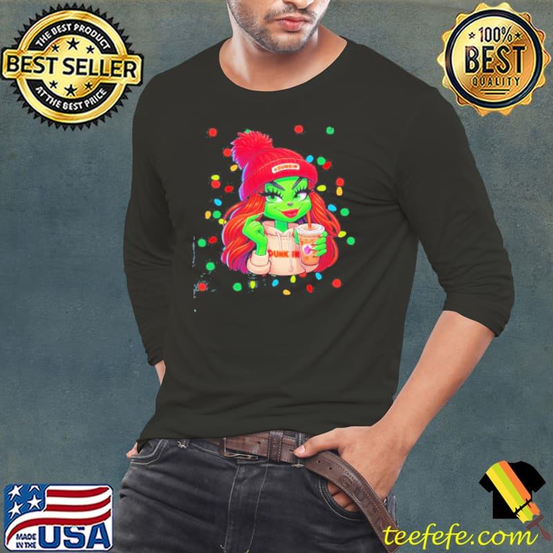 Girl Grinch Hat Santa Hug Dunkin’ Merry Christmas Shirt Girl Grinch Hat Santa Hug Dunkin’ Merry Christmas Shirt