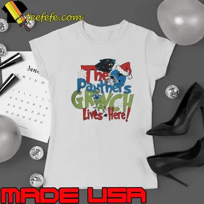 Grinch Hat Santa The Carolina Panthers Lives Here Christmas Shirt