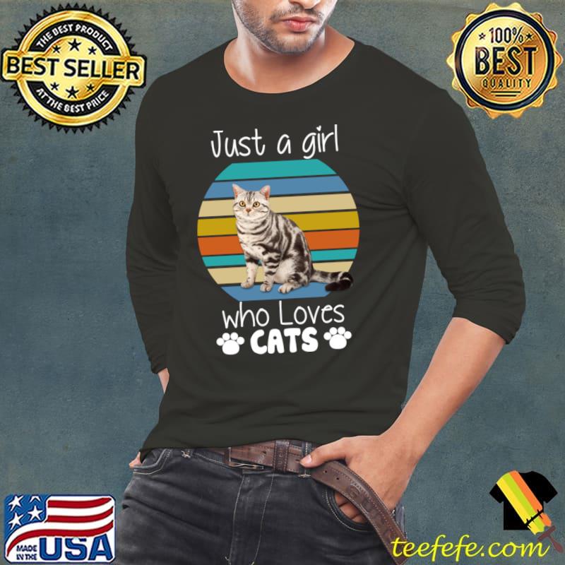 Just A Girl Who Loves American Shorthair Cat Vintage Sunset T-Shirt Long Sleeve Tee Just A Girl Who Loves American Shorthair Cat Vintage Sunset T-Shirt Long Sleeve Tee