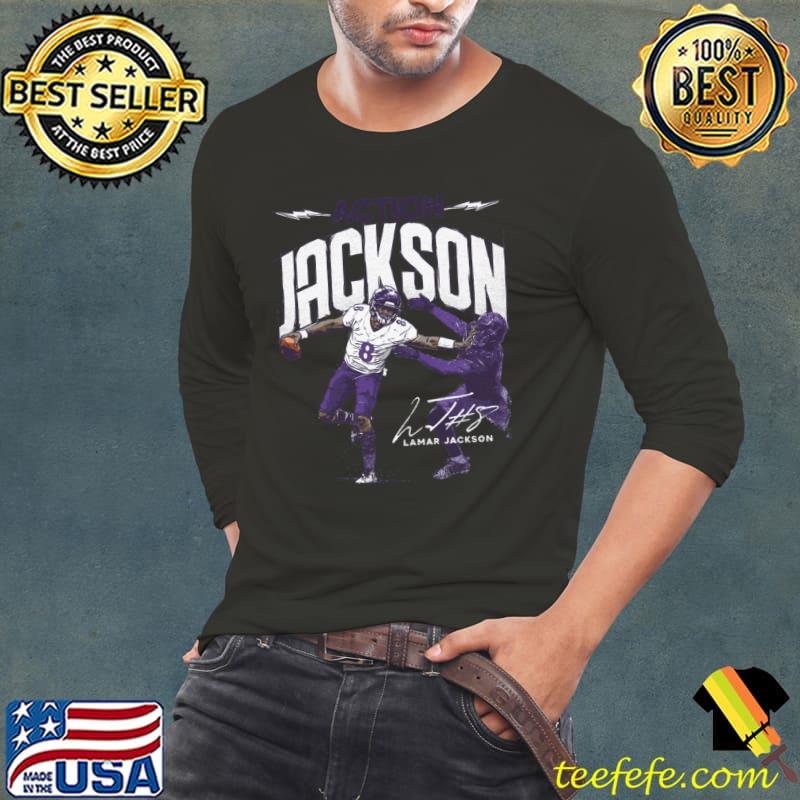 Lamar Baltimore Signature American football quarterback for the Baltimore Ravens Action T-Shirt Long Sleeve Tee Lamar Baltimore Signature American football quarterback for the Baltimore Ravens Action T-Shirt Long Sleeve Tee