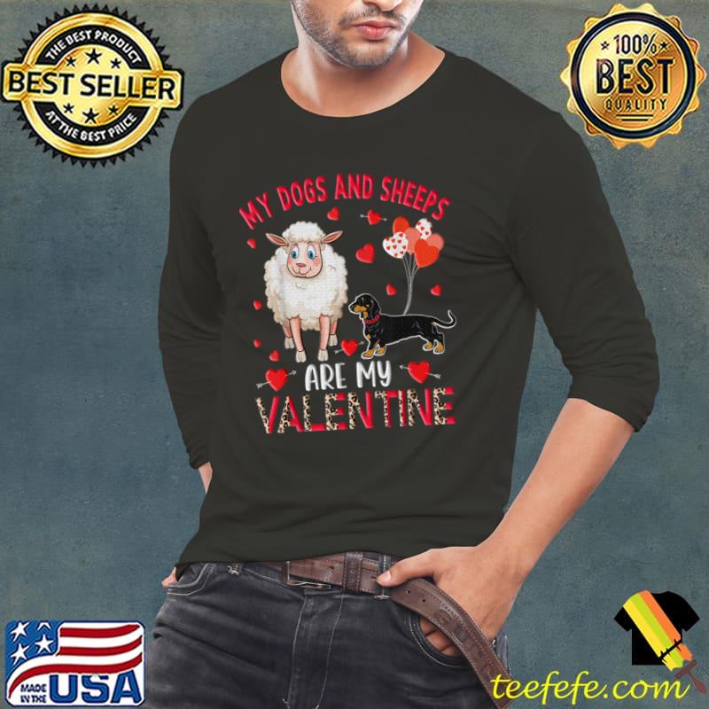 Official my Dogs And Sheeps Are My Valentine Dachshund With Sheep Farm T-Shirt