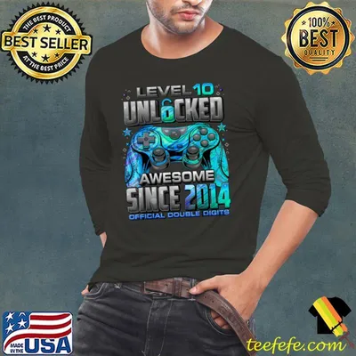 Premium level 10 Unlocked Awesome Since 2014 10th Birthday Gaming T-Shirt
