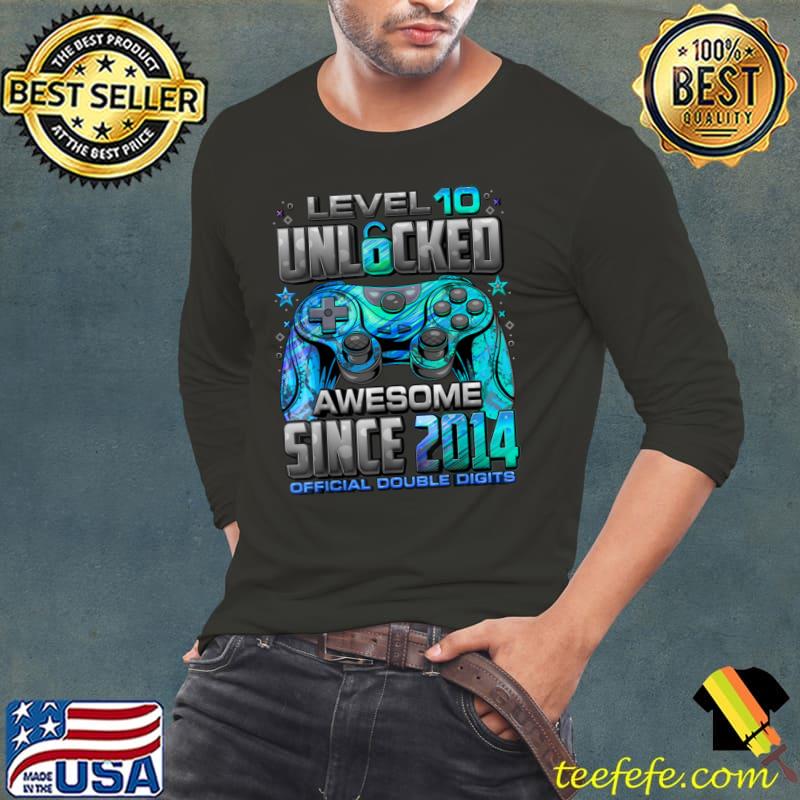 Premium level 10 Unlocked Awesome Since 2014 10th Birthday Gaming T-Shirt