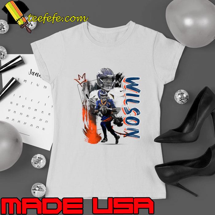 Russell Wilson American football quarterback for the Denver Broncos T-Shirt Ladies tee Russell Wilson American football quarterback for the Denver Broncos T-Shirt Ladies tee