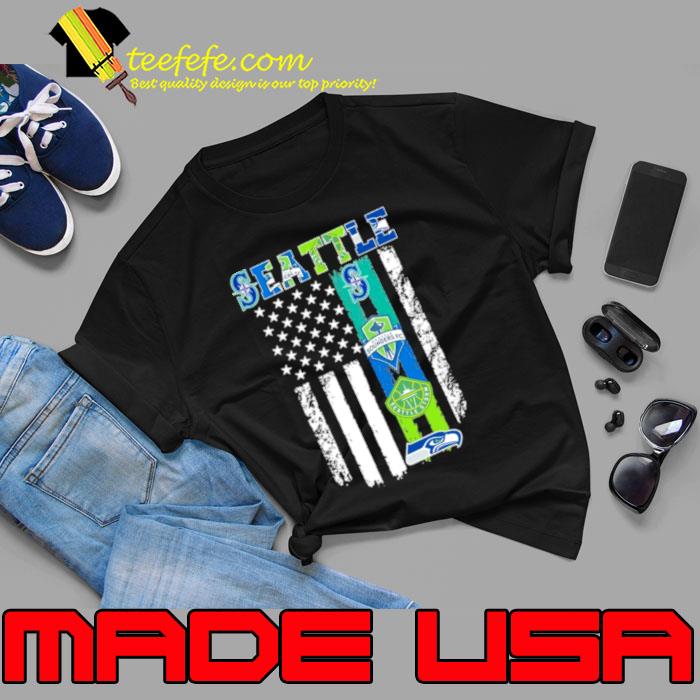 Seattle Sports Team Mariners, Seattle Sounders FC, Seattle Storm and Seahawks Flag Shirt Unisex Seattle Sports Team Mariners, Seattle Sounders FC, Seattle Storm and Seahawks Flag Shirt Unisex