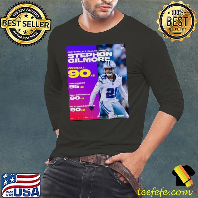 Stephon Gilmore Cowboys Overall 90+2 Awareness 95+2 Throw Power 90+2 Play Action 90+2 Madden 24 Shirt Long Sleeve Tee Stephon Gilmore Cowboys Overall 90+2 Awareness 95+2 Throw Power 90+2 Play Action 90+2 Madden 24 Shirt Long Sleeve Tee